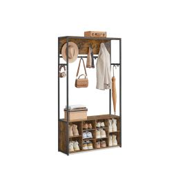 Hall Tree - VELRO Bench Shoe Storage Rustic Brown