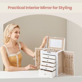 Jewelry Box - VERRIA 6 Tier Organizer with 5 Drawers Large Capacity - White