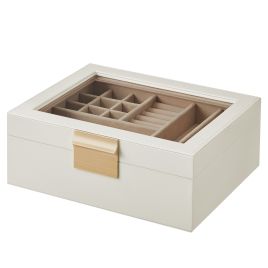 BIVEFA Jewellery Organiser with Glass Lid - Cloud White and Metallic Gold