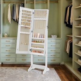 Jewellery Cabinet - VERRIA Standing Armoire with Mirror Lockable Organizer - White