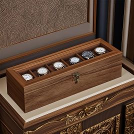 Watch Box - VERRIA 6 Slots Organizer Solid Wood Case with Glass Lid - Camel Brown