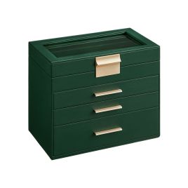 Jewellery Box with Glass Lid Forest Green and Gold Colour