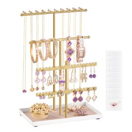 BRFYDO Jewellery Stand with Velvet Tray - Pale Gold