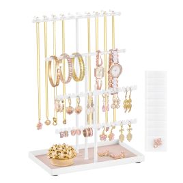 BRFYDO Jewellery Stand with Velvet Tray - Matte White