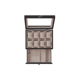 Watch Box with 8 Slots, 2-Tier Wood Watch Case with Large Glass Lid