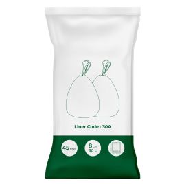 CATUCO Drawstring Bin Bags for 30L Kitchen Bins - White - 1 Roll
