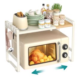 CEFOVU Expandable Microwave Stand - Cream White and Light Bamboo