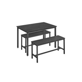 Dining Table Set - ORARO Ash Black Dining Table with 2 Benches - Black