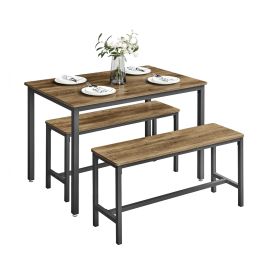 CEPYBI Dining Table with 2 Benches - Honey Brown and Ink Black