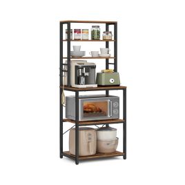 Kitchen Storage Rack - SOLRA 6 Shelves and Hooks 60cm Rustic Brown