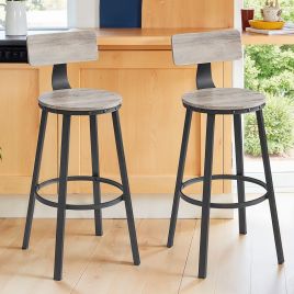 CESIVY Set of 2 Bar Stools with Backrests - Greige and Black