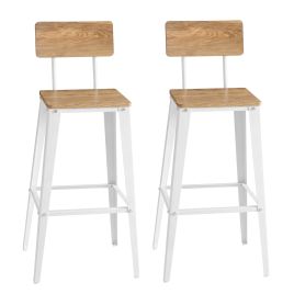 CHREPU Set of 2 Bar Stools with Backrests - Brown and White