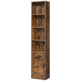 FOXDENN 6 Tier Tall Bookcase with 1 Cabinet - Meduim Oak