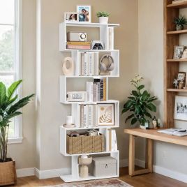 Bookshelf - VERRA 6 Tier Bookcase Room Divider - White