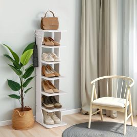 VERRA Shoe Rack - 7 Tier with Hooks Storage Tall Large Sized Rack - Grey