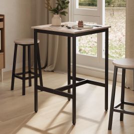 Bar Table - VERRA Tall Kitchen Dining Bar Table with Natural Wood Top - Black