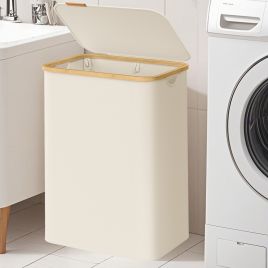 Laundry Basket - VERRA 2-Section Large Hamper with Lid 130L - White