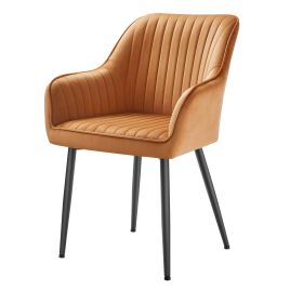 DEDENI Velvet Dining Chair with Armrests - Brown and Black