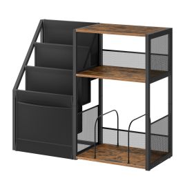 GLOVIN 3 Tier Side Table with Record Player Stand - Brown