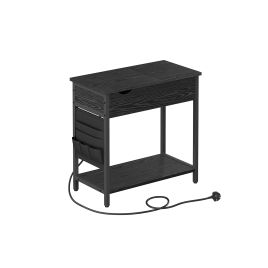 GLOVIN Slim Side Table with Charging Station - Black