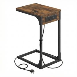 DEXUBI C-Shaped Side Table with USB Ports - Rustic Brown