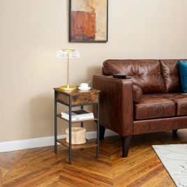 Nightstand - VERRA Drawer and 2 Storage Shelves Space Saving Rustic Brown