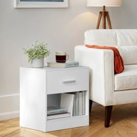 Nightstands - VERRA Set of 2 Side Tables with Drawer and Shelf - White