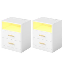 DOGITU Set of 2 LED Side Tables with USB Ports - White