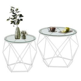 EARORY Set of 2 Round Coffee Tables - Transparent and Cloud White