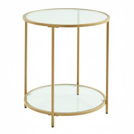 EATACI Round Glass End Table - Gold
