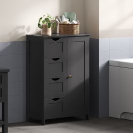 Bathroom Cabinet - VERRA Freestanding Floor Storage Unit with 4 Drawers and 1 Door - Black