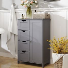 Bathroom Cabinet - VERRA Single Door Storage Unit with 4 Drawer - Dark Grey