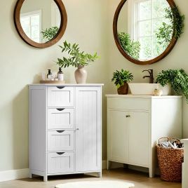 Bathroom Cabinet - VERRA Freestanding Floor Storage Unit with 4 Drawer - White