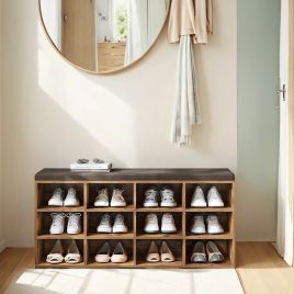 VERRA Shoe Bench - 12 Compartment Cushion Seat Medium Sized Bench - Brown