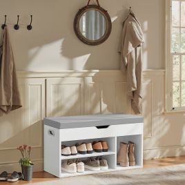 VERRA Shoe Bench - 3 Compartment Lid Storage Cushion Medium Sized Bench - Grey