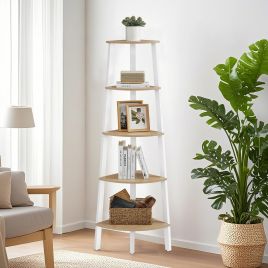 Corner Shelf - VERRA Ladder Shelf 5 Tier Natural White