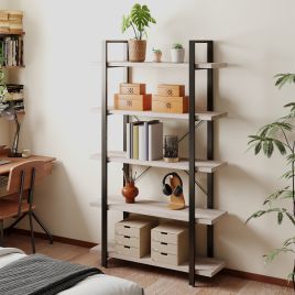 Bookshelf - VERRA 5 Tier Standing Storage Rack - Light Grey