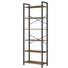 FAXOTY 6 Tier Bookcase - Oak and Black