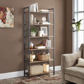 Bookshelf - VERRA 6 Tier Shelving Unit with Open Back - Black