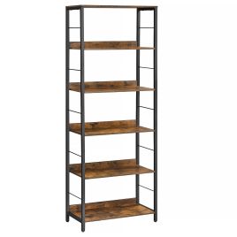 HAWTHORNMERE 6 Tier Bookshelf - Medium Oak and Black