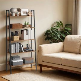 Ladder Shelf - VERRA 5 Tier Narrow Bookshelf Rustic Brown