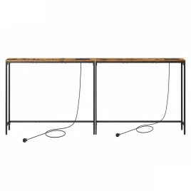 HOLLENSHIRE Slim Console Tables with Built-In Charging Station and Hooks Set of 2 - Black and Brown