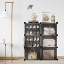 VERRA Shoe Rack - 12 Slots Interlocking Modular Storage Medium Sized Rack - Black