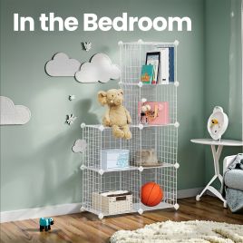 Storage Cabinet - VERRA 6 Compartment Mesh Grid DIY Shelf with Free Rubber Mallet - White