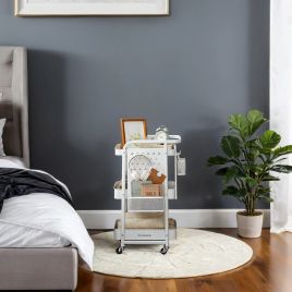 Utility Cart - VERRA 3 Tier Rolling Storage Cart with 2 Removable Pegboard - White