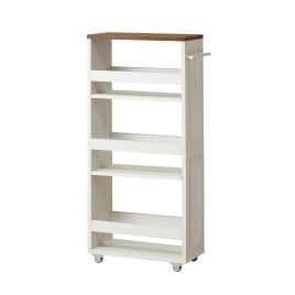 GRGIFU Slim 4 Tier Storage Trolley - White and Brown - 20 x 43.2 x 86.5 cm