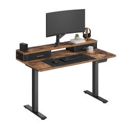 HAGUGE Electric Standing Desk with Power Outlet - Rustic Brown