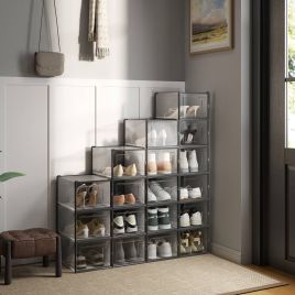 VERRA Shoe Box - 18 Pack Stackable Storage Small Sized ShoeBox - Black