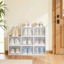 VERRA Shoe Box - 8 Pack Stackable Storage Small Sized ShoeBox Set - White