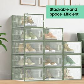 VERRA Shoe Box - 12 Pack Stackable Storage Small Sized ShoeBox - Green